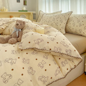 ชุดเครื่องนอนลายดอกไม้สำหรับเด็กและผู้ใหญ่ ผ้าปูที่นอนลายใบไม้ ลายดอกไม้ ปลอกหมอน ผ้าฝ้ายนุ่มที่ผ่านการซักแล้ว ผ้าทอสำหรับใช้ในบ้าน