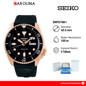 Jam Tangan Pria Seiko 5 Sports SRPD76K1 Automatic Black Dial Black Silicone Band
