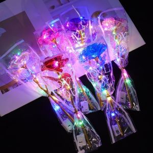INVADER Colourful Gold Foil Rose Flower LED Lights Glowing Wedding Fake Flower Romantic Mothers Day Gifts Artificial Rose Flower Valentines Day