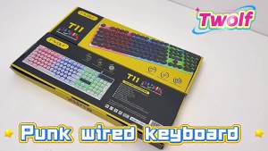 (HD1)T-WOLF Thunder Wolf T11 Gaming keyboard with luminous punk retro keycaps mechanical feel silent e-sports mixed colors