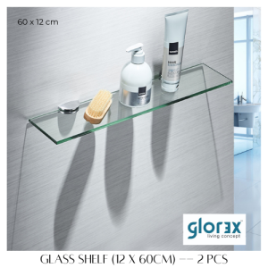 (GLOREX🇲🇾) (in Set) (2pcs) High Quality Thick Bathroom Wall Mounted Glass Shelf Shampoo Rack Bathroom Shelf Bathroom Rack Toilet Rack Glass Rack 1 Layer Toilet Rak Glass Rak Bathroom Rak Fast Delivery Ready Stock Readily Stock