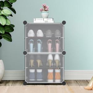 SHENAR Rak Sepatu Portable 2 Kolom 4 Kotak Sendal Tebal Tertutup Anti Debu Lemari Sepatu Minimalis 4 susun Ukuran 44 x 31 x 65 cm Berat Max 8 kg