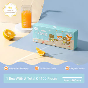 Vision 100/200Pcs Magnetic Suction Disposable Straws Food Grade Plastic Drinking Straw with Individually Wrapped Single Package Disposable Beverage Straws