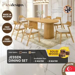 Flexidesignx JESSEN Dining Armrest Chair Solid Wood Dining Set 4-8Seater Walnut/Beech Wooden Table 180