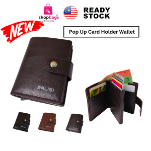 Big Capacity But Small Size Push Button Card Holder With Aluminum Box And Cash Pocket PU Leather B066-4