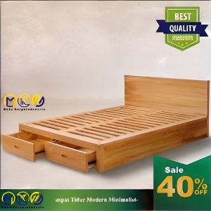 Tempat tidur dipan minimalis laci depan bahan kayu jati jepara