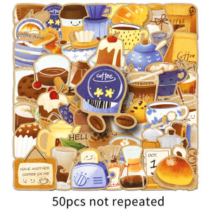 50 cái thời gian cà phê ban đầu nhỏ tươi phong cách Ins nhãn dán tranh vẽ tường không thấm nước trang trí sáng tạo graffiti thủ công vật liệu tự dính