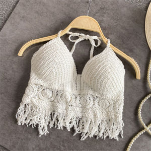 🦋 NLONKE Bikini Knitted Swimwear Top Hollow-out Sweet Halter Small Camisole Crochet Top For Women