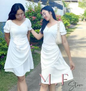 Korean style summer white dress for woman casual dress for graduation dress