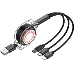 Kabel Data Roll 3 In 1 2.4A Panjang 1 Meter Micro Usb Tipe C AH133 Kabel Stretch Roll 3 In 1 Dapat Ditarik