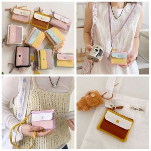 KISSCAT เชือกเส้นเล็ก กระเป๋าใส่บัตร หนังพียู พวงกุญแจรูปกุญแจ ที่ใส่บัตร ง่ายๆ บางและบาง กระเป๋าคลัทช์น่ารัก สำหรับผู้หญิง