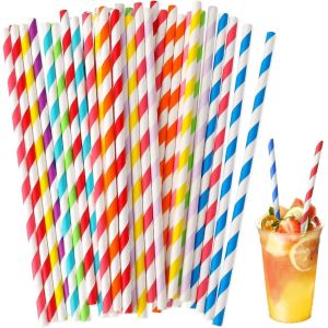 100Pcs Colorful Disposable Paper Straws Colorful Striped Paper Straws for Party Milk Tea Shop Juice or Coffee Drink