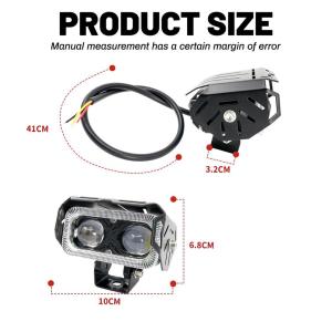 80W Dual LED Motorcycle Spot Lights - White/Yellow + RGB Halo Ring Waterproof Auxiliary Lamp