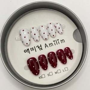 Vintage Red White Polka Dot Press On Nails Handmade Short Square Reusable Fake Nails DIY Nail Art Decoration