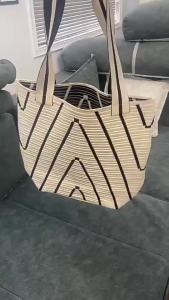 Large Capacity Open Commuter Underarm Bag Striped Knitted Shoulder Tote Bag