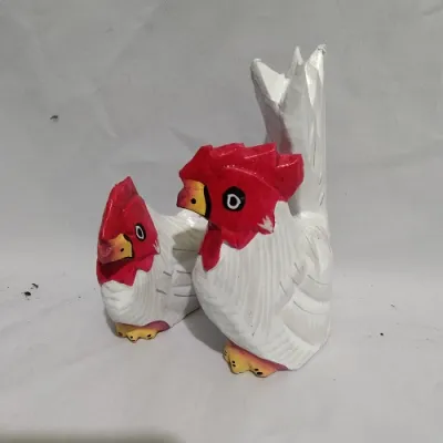 Pajangan Ayam Kayu 1 Set (2pcs) Uk. Sedang Tinggi 15 cm ada 2 Warna Mearh dan Putih Tinggal Pilih