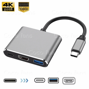 3 in 1 USB-C ฮับ USB ตัวผู้กับตัวเมียเข้ากันได้กับ HDMI 4K USB 3.1 Type-C เป็น USB อะแดปเตอร์ชาร์จ3.0สำหรับ Macbook Air 12 Converter
