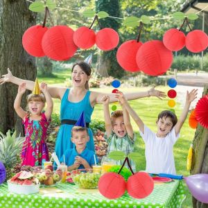 ALENEE 8/12 Inch Cherry Paper Lantern Foldable Fruit Theme Hanging Lampion Home Pendant Handmade DIY Prop Lantern Children