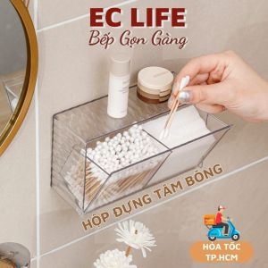 Hộp đựng bông tẩy trang tăm bông hộp đựng đồ linh tinh dán tường bằng nhựa trong suốt EC Life 0609