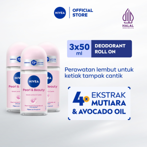 (PAKET HEMAT ISI 3) NIVEA Deodorant Roll On Pearl & Beauty 50ml - Deodoran wanita mencerahkan brightening glowing kulit ketiak halus tahan keringat dan anti bau badan - Antiperspiran Ekstrat mutiara Avocado oil 0% alkohol cocok semua jenis kulit