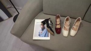 5cm High Heels Casual Womens Shoes Thin Strap Leather Ladies Shoes R Ladies Loafers Square Soft Leather Red