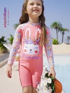 ชุดว่ายน้ำแขนยาว UPF50+ สำหรับเด็กผู้หญิง ชุดว่ายน้ำแห้งเร็วแบบชิ้นเดียว น่ารัก