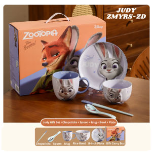 💖Ready Stocks💖ZOOTOPIA 5 in 1 Ceramic Tableware Set Bowl Plate Mug Spoon Chopsticks Gift Set For Daily Use