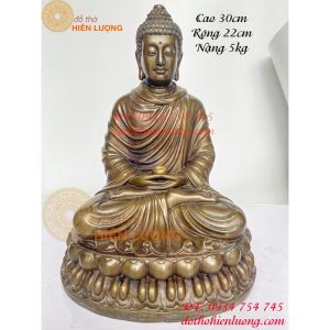 Tượng phật thích ca bằng đồng hun cao 30cm ngang 22cm nặng 5kg