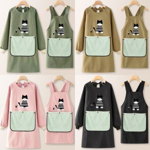 Q-1151 STORE Taslon Cooking Apron Hand Wipe Stain-Resistant Cleaning Aprons Kawaii Waterproof Cartoon Cat Apron for Home Use