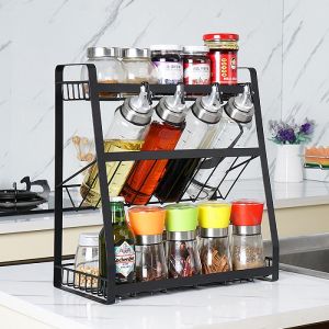 JustLiving Condiment & Spice Racks Shelf Metal Three Layers Seasoning Rack Condiment Organizers Spice Bottle Storage Organize Rack