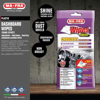 Mafra Dashboard Interior Wipes Satin Effect 20s (Convenient disposable car cleaning porous microfibre fabric wipes for car interior upholstery)