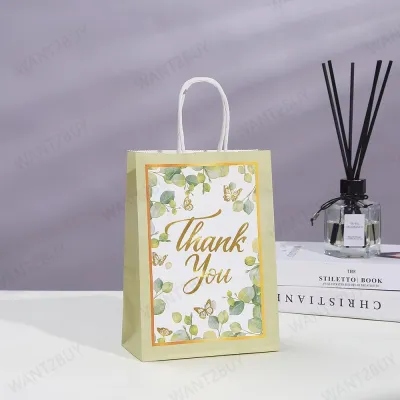 🇲🇾 New THANK YOU Printed Flower Love Door Gift White Paper Bag With Handle Wedding Kahwin Hadiah Birthday Party Gift Beg