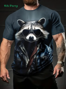 Animals Fashion Mens T-Shirt Pattern Summer Outdoor Mens Short Sleeve Trendy Round Neck Mens Tops Breathable Mens Clothing