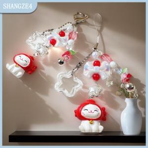【SHANGZE4】 Dễ Thương Phim Hoạt Hình May Mắn Mèo Bead Keychain Kawaii Mèo Con Điện Thoại Di Động Chuỗi Ba Lô Mặt Dây Chuyền Xe Móc Chìa Khóa Phụ Kiện Quà Tặng