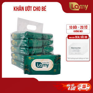 [LAMY OFFICIAL]_Thùng 10 gói khăn ướt Lamy không cồn không parabens cao cấp dành cho em bé gói 20 tờ