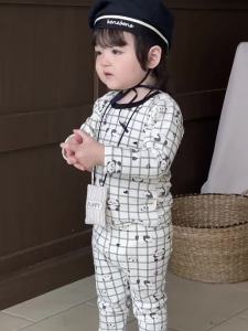 Boys and girls autumn and winter home wear set Korean-style childrens clothing baby autumn and winter clothes home pajamas two-piece set