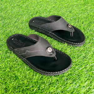 Dép Xỏ Ngón Nam Da Bò Cao Cấp Trường Hải Đế Doctor Cao 2.5cm Màu Đen/Vàng