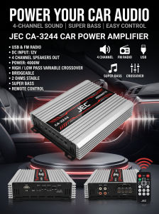 JEC CA-3244 Car Power Amplifier 4000W 4 Channel 12V USB FM Radio AUX High Low Pass Crossover