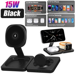 Foldable 3 in 1 Wireless charger Stand 15W Fast Charging Dock for iPhone/iWatch/Airpods/Apple Series