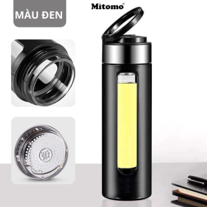 Bình Pha Trà Mitomo 2 Lớp Cách Nhiệt Inox 550ml - Bình Thủy Tinh Đa Năng Chống Rối Vỡ