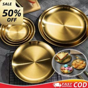 European Style Dinner Plates Gold Dining Plate Serving Dishes Round Plate Cake Tray Western Steak Ro
