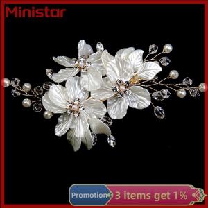 Ministar Crystal Pearl Flower Hair Clips Elegant Headwear For Women Precious Jewels Bridal Wedding Hair Accessories