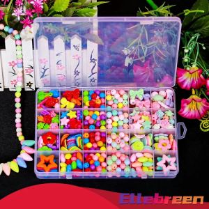 DIY Children Bead Set for Jewelry Making Colorful Acrylic Crafting Beads Kit Box with Accessories