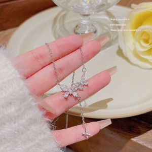 LL silver Titanium steel Three Butterfly Fashion Tassel Style Necklace N7093