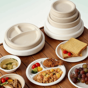 DSFSI 50pcs Anti-Seepage Round Paper Plates Disposable Oil Resistant Dessert Fruit Plate Thickened Biodegradable Disposable Dinner Dish Tableware