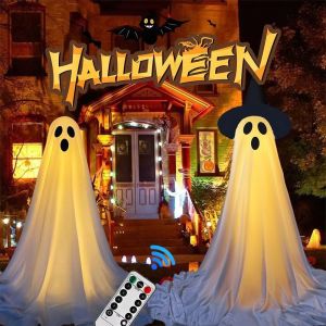 NALANILI Đèn LED dây Đồ trang trí ma đứng cho lễ Halloween Có thể điều chỉnh độ cao Có thể gấp lại Đồ trang trí ma quái Halloween Điều khiển từ xa Thắp Sáng Những Bóng Ma Trang trí tiệc Halloween
