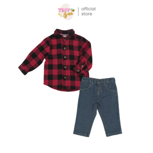 TinyBee ชุดเซ็ตเสื้อแขนยาวลายสก็อต พร้อมกางเกงยีนส์ ชุดเด็กผู้ชาย อายุ 3-24 เดือน