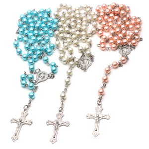 Rosary Beads Catholic Necklace for Women Crucifix Cross-Charm Long Chain Christian Amulet Necklace Religious