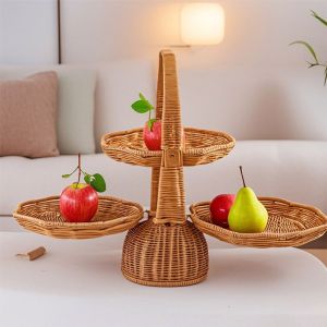 XENMART Hand-woven Texture Hand-woven Storage Basket Lightweight Imitation Rattan Material Imitation Rattan Basket Natural Style Foldable Design Small Storage Basket Living Room Storage