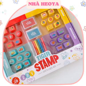 SET 28 CON DẤU KÈM BÚT TÔ MÀU MY LITTLE TIGER NỘI ĐỊA HÀNG QUỐC CHO BÉ TỰ DO SÁNG TẠO